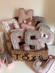 Liberty London Fabric Letters Personalised Nursery Name Sign - Handmade Baby Gift Bespoke Print Kids Room Decor - thumbnail 1