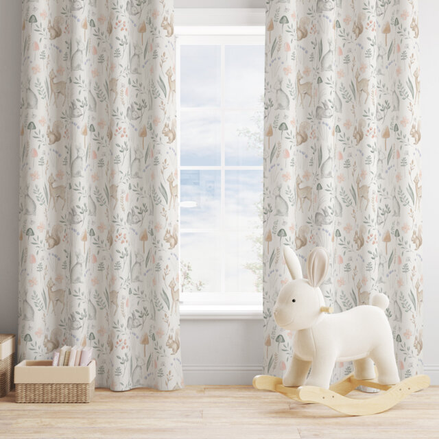 Sketch Woodland Animal Curtains, Nursery Curtains Blackout Or Non Blackout, With Eyelets, Pencil Pleat Rod Pocket - image 1