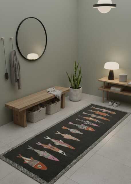 Playful Koi Fish Handmade Runner Rug - Coastal Kitchen, Hallway Carpet - image 1