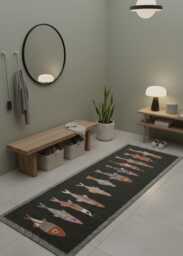 Playful Koi Fish Handmade Runner Rug - Coastal Kitchen, Hallway Carpet - thumbnail 1