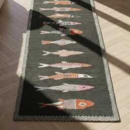 Playful Koi Fish Handmade Runner Rug - Coastal Kitchen, Hallway Carpet - thumbnail 3