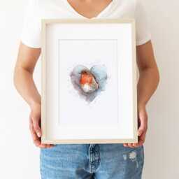 Robin Heart Print, Watercolour Wall Art, Memorial Gift - thumbnail 1