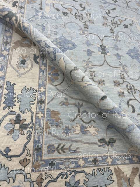 Hand-Knotted Wool Oushak Rug Powder Blue, Modern Design - image 1