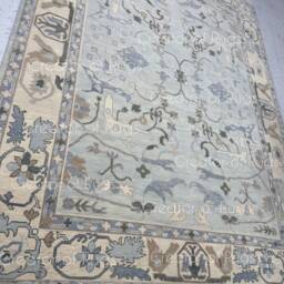 Hand-Knotted Wool Oushak Rug Powder Blue, Modern Design - thumbnail 4