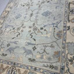 Hand-Knotted Wool Oushak Rug Powder Blue, Modern Design - thumbnail 3