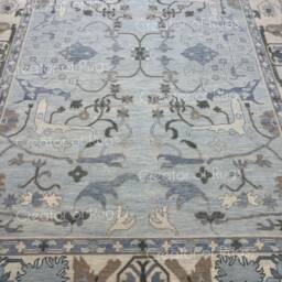 Hand-Knotted Wool Oushak Rug Powder Blue, Modern Design - thumbnail 2