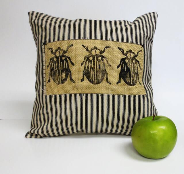Insect Beetle Print Burlap Pillow Gothic Spooky Decor - image 1