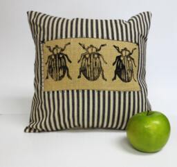 Insect Beetle Print Burlap Pillow Gothic Spooky Decor - thumbnail 1