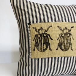 Insect Beetle Print Burlap Pillow Gothic Spooky Decor - thumbnail 2
