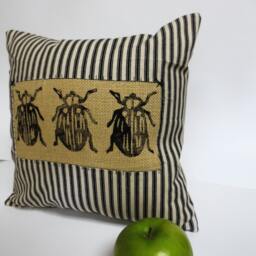 Insect Beetle Print Burlap Pillow Gothic Spooky Decor - thumbnail 3