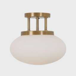 Mid-Century Modern Brass Flush Mount Ceiling Light With Opal Glass Shade - thumbnail 1