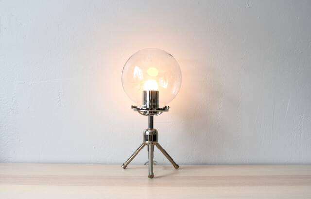 Tripod Bubble Table Lamp, Polished Nickel Desk Glass Globe Shade, Industrial Lighting Fixture, Minimalist Bedroom Living Room Lights - image 1
