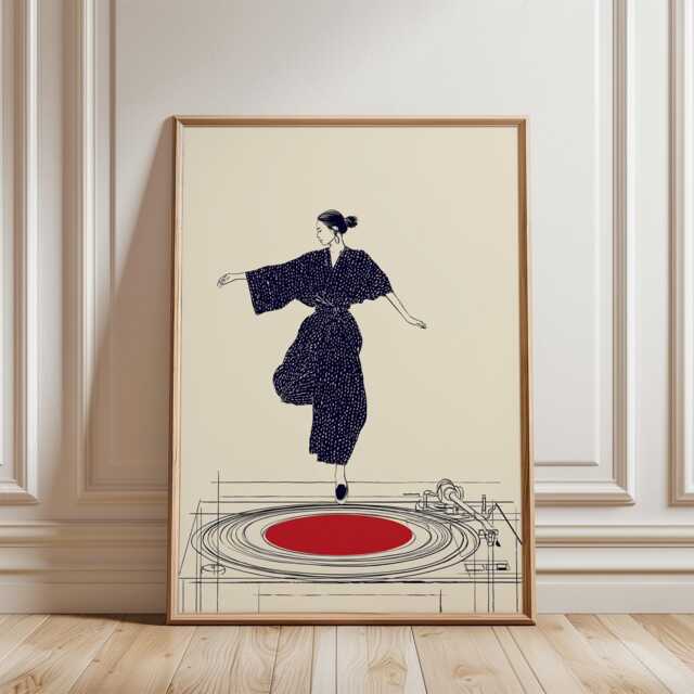 Minimal Dancer Illustration Poster - Vinyl Turntable Music Art Modern Line Figure Print - image 1