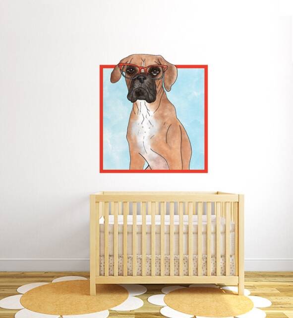 Boxer With Glasses Wall Sticker Decal - Dogs & Pets Stickers, Art, Decals, Kids Boys, Girls, Animals Decals