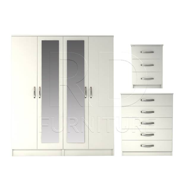 Bedroom Set, Black Set, Wardrobe, Mirrored Chest Of Drawers & Bedside Table. Ready Assembled - image 1