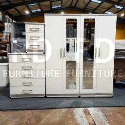 Bedroom Set, Black Set, Wardrobe, Mirrored Chest Of Drawers & Bedside Table. Ready Assembled - thumbnail 2