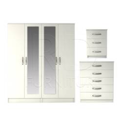 Bedroom Set, Black Set, Wardrobe, Mirrored Chest Of Drawers & Bedside Table. Ready Assembled