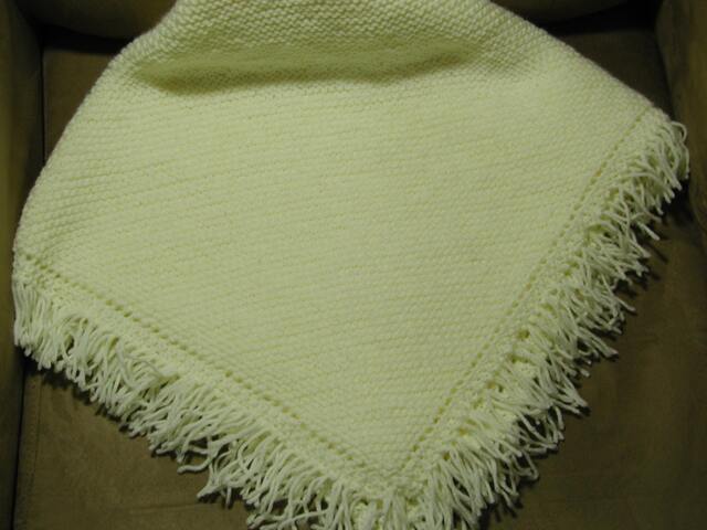 Afghan Knitted Cream Color Baby Blanket