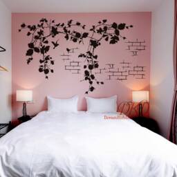 Tree Branch Decal Wall Art With Brick, Decal Ornamental Tendril, Vines Flying Birds, Plants Wall Art Sticker Murals - thumbnail 2