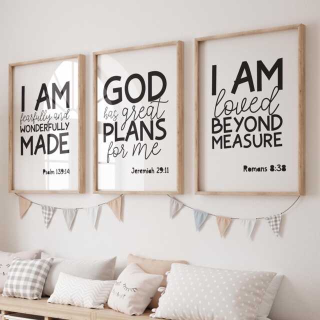 Set Of 3 Bible Verse Prints, Christian Wall Art, Boys Bedroom Motivational Scripture Prints - image 1