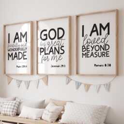 Set Of 3 Bible Verse Prints, Christian Wall Art, Boys Bedroom Motivational Scripture Prints - thumbnail 1