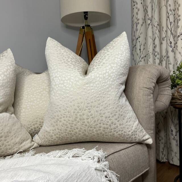 Country Farmhouse Cushion Cover John Lewis & Partners Eversley Fabric, Leaf Trails Buds/ Ivory Champagne, High Quality Handmade - image 1