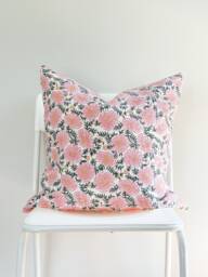 Floral Block Print Pillow Cover Indian Batik Textile, Boho Farmhouse Decor - thumbnail 1