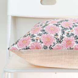 Floral Block Print Pillow Cover Indian Batik Textile, Boho Farmhouse Decor - thumbnail 3
