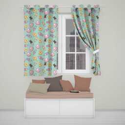 Cute Bunny Ice Cream Donut Chick Kawaii Seamless Pattern Mint Background Readymade Eyelet Ring Top Thermal 100% Blackout Curtains
