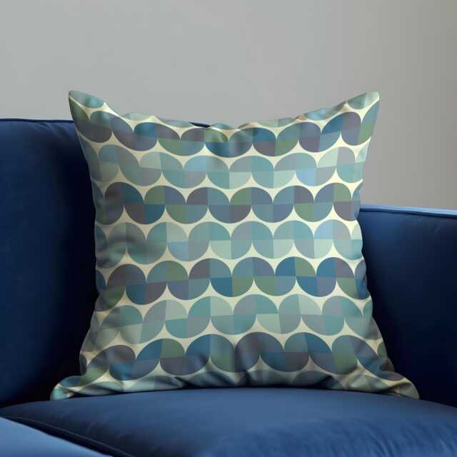Retro Geometric Cushion Cover, Blue Green Mid Century Modern Circle Pattern Pillow Cover - image 1