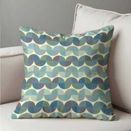 Retro Geometric Cushion Cover, Blue Green Mid Century Modern Circle Pattern Pillow Cover - thumbnail 4