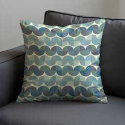 Retro Geometric Cushion Cover, Blue Green Mid Century Modern Circle Pattern Pillow Cover - thumbnail 3
