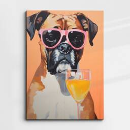 Boxer With Glasses Drinking Fun Animal Pet Home Dog Abstract Wall Art, Framed Canvas Poster Print, Office Room Decor, Gifts - thumbnail 3