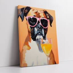 Boxer With Glasses Drinking Fun Animal Pet Home Dog Abstract Wall Art, Framed Canvas Poster Print, Office Room Decor, Gifts - thumbnail 2