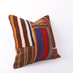 Handmade Stripe Kilim Pillow Cover Vintage Turkish Woven Sofa - 18x18 - thumbnail 3