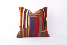 Handmade Stripe Kilim Pillow Cover Vintage Turkish Woven Sofa - 18x18 - thumbnail 1