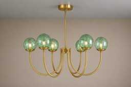 Castle Style 6-Light Brass Chandelier - Brushed Green Globe Glass Pendant Light Medieval Inspired - thumbnail 1