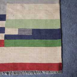 Handmade Wool Kilim Rug 5x8 Geometric Stripes, Flat Weave Contemporary Home Decor - thumbnail 2