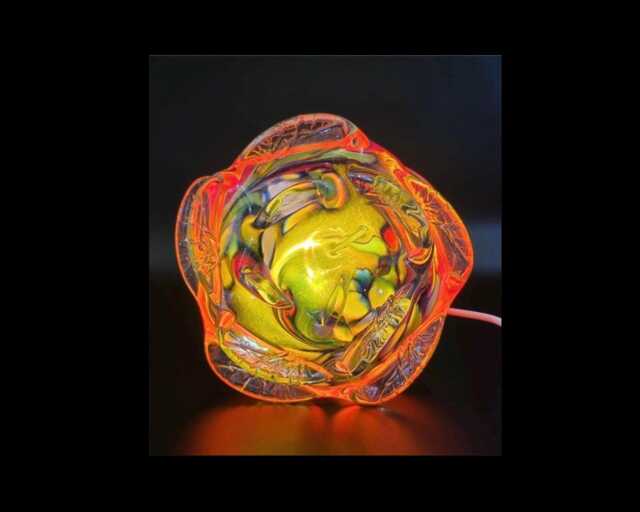 Iridescent Art Glass Rose Lamp Hand-Blown Led Sculpture - image 1