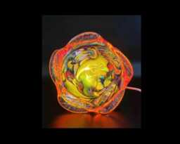 Iridescent Art Glass Rose Lamp Hand-Blown Led Sculpture - thumbnail 1