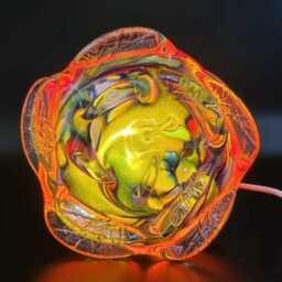 Iridescent Art Glass Rose Lamp Hand-Blown Led Sculpture - thumbnail 2