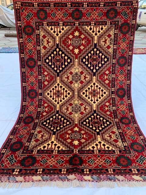 Handwoven Wool Ahal Gul Rug Traditional Afghan Carpet - 4.8x3.3 Ft - image 1