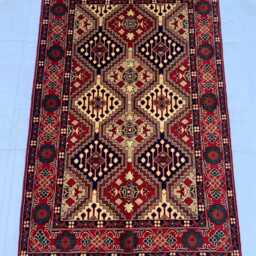 Handwoven Wool Ahal Gul Rug Traditional Afghan Carpet - 4.8x3.3 Ft - thumbnail 2