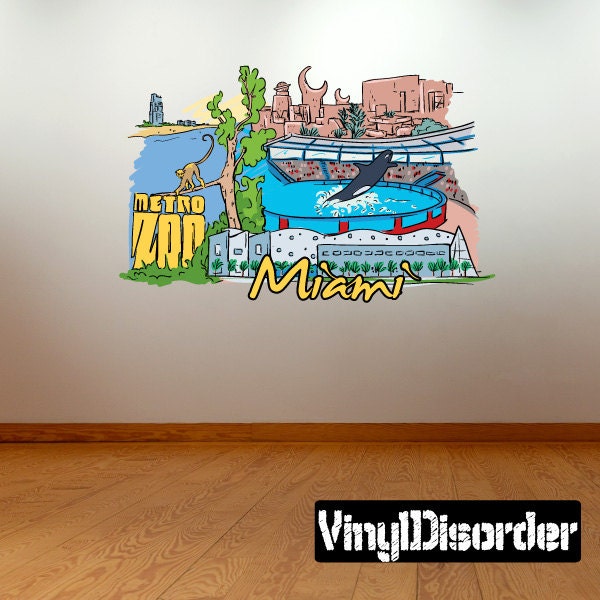 Famous City Miami Wall Decal - Fabric Vinyl Removable & Reusable Famouscityuscolor013Et