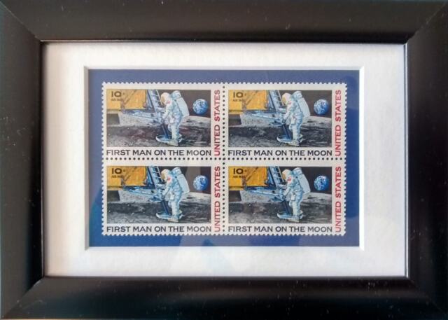 Man On The Moon Apollo 11 Stamps Mint Framed Usa 1969 - image 1