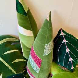 Sale Stomanthe Plant Leaf Cushion /Plant Decorative Botanical Pillow Handmade in Brighton Using Repurposed Fabric & Eco Filling - thumbnail 2