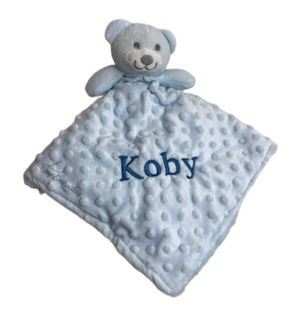 Personalised Blue Baby Comforter, Blanket, Embroidered Gift, Teddy
