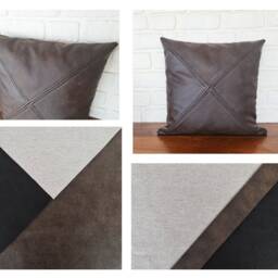 Triangle Faux Leather Pillow Cover Modern Color Block Cushion - thumbnail 2