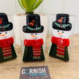 Fused Glass Snowman Candle Holder Decoration - Christmas Decoration, Cornish Glass, Fused Glass Cornwall - thumbnail 4