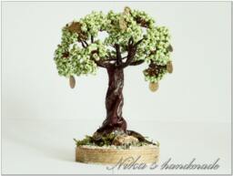 Beaded Artificial Green Feng Shui Tree With Coins, Office Decor Money Tree, Beaded Zen Bonsai, Indoor Plant - Room - thumbnail 1